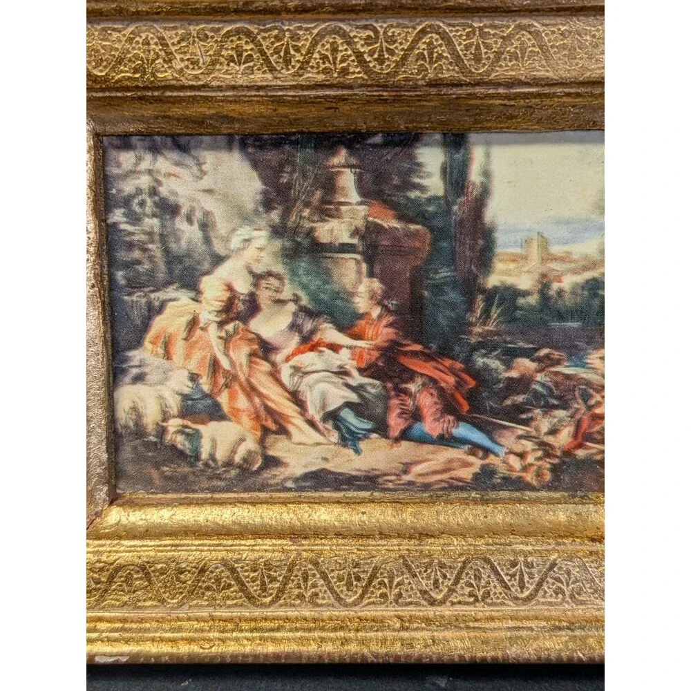 Vintage Miniature Italian Frame W/ Rococo-Style Love Scene